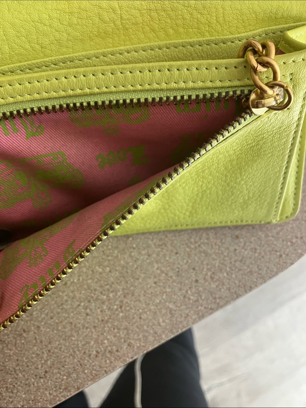 Juicy Couture Pink Terry Cloth Wallet with Lime Green Embroidery and leather - Picture 7 of 10